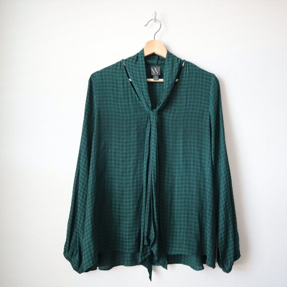 Worthington Houndstooth Satin Blouse with Neck Tie | M - Picture 1 of 5